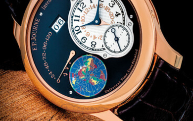 F.P. JOURNE. AN 18K PINK GOLD AUTOMATIC DUAL TIME WRISTWATCH WITH DATE AND POWER RESERVE