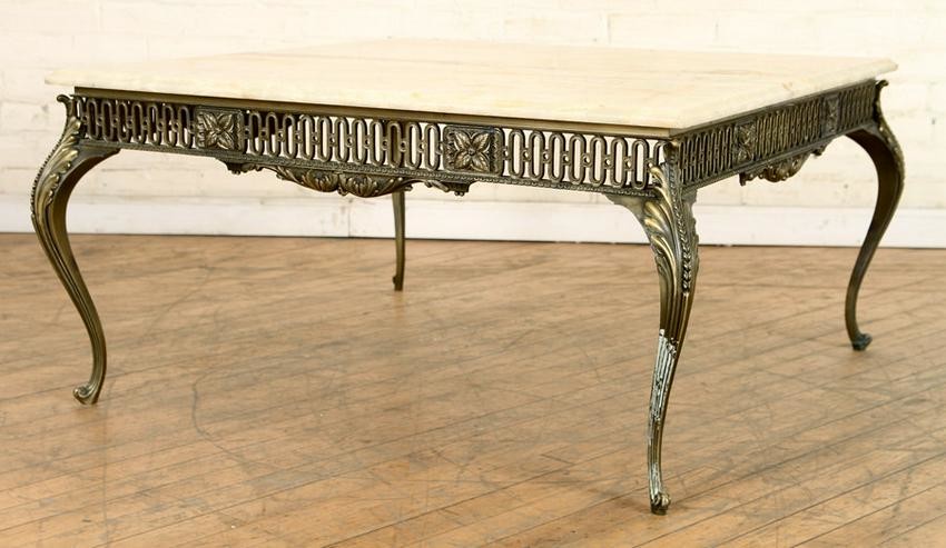 FRENCH CAST BRONZE COFFEE TABLE WITH ONYX TOP