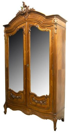 FRENCH LOUIS XV STYLE MIRRORED DOUBLE-DOOR ARMOIRE