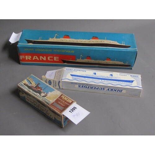 FRENCH PLASTIC MODEL OF A CRUISELINER TOGETHER WITH A PENGUI...