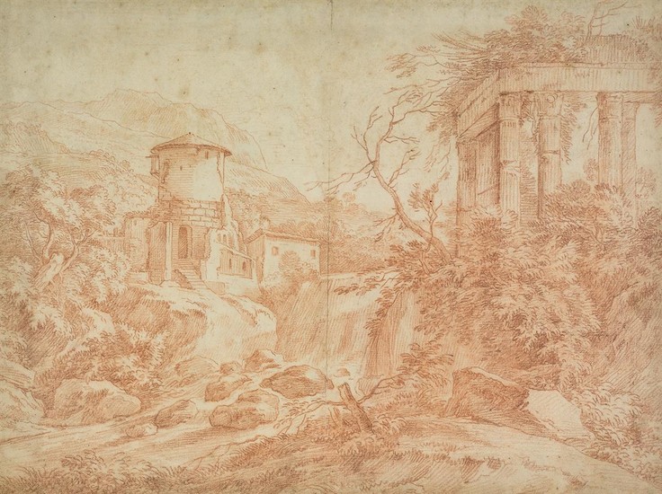 FRENCH SCHOOL, 18TH CENTURY A Landscape near Tivoli with a River and a...
