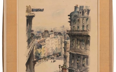 FRENCH SCHOOL, First Half of the 20th Century, "Paris, Montmartre (Rue Becquerel)"., Watercolor on paper, 20" x 16". Framed 26" x 21...