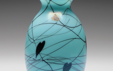 Fenton "Hanging Heart Turquoise" Blown Art Glass Vase