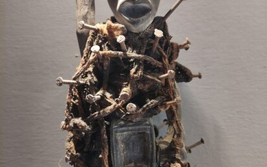 Fetish - Cord, Nail, Raphia, Wood - Bakongo - Congo - 34 cm