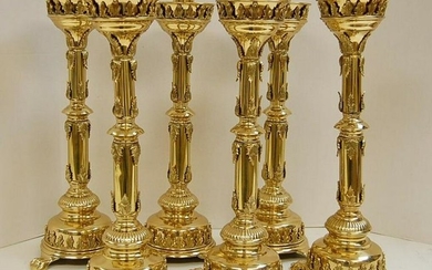 Fine set of 6 Traditional Brass Altar Candlesticks +