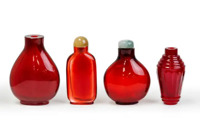 Four Chinese ruby glass snuff bottles Late Qing dynasty/Republic period Comprising: two...