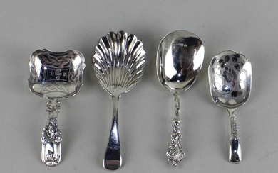 Four various 19th century silver tea caddy spoons