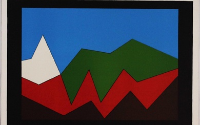 Franco Angeli (1935 - 1988) PAYSAGE MONTAGNEUX ABSTRAIT lithographie, 50x70,5 cm signature et cachet en...