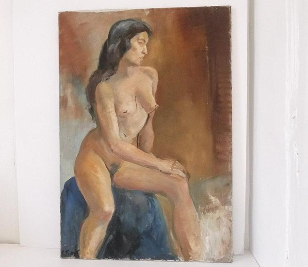 French Nude Oil Portrait of a Brunette Women