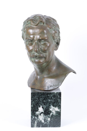 GIULIO MILANOLI. Bronze sculpture on a marble base
