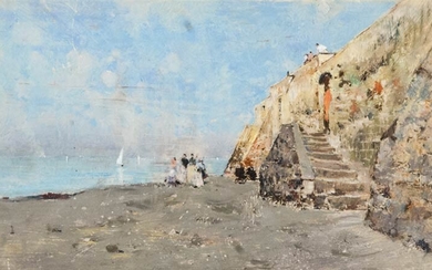 GIUSEPPE CASCIARO Ortelle, 1863 - Naples, 1941 Seascape with figures...