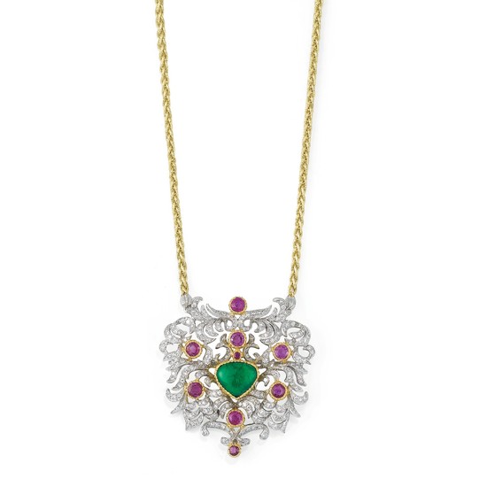 Gem set and diamond brooch/necklace, 'Flora', Gianmaria Buccellati, 1992