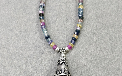 MULTI SAPPHIRE Beads Necklace Natural Untreated Sapphire Silver Pendant 16.5" Single Strand Women Beaded Necklace Pendant