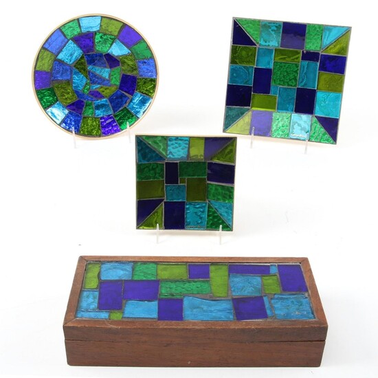 Georges Briard "Europa" Mosaic Stained Glass Dishes and Trinket Box, Mid-20th C.
