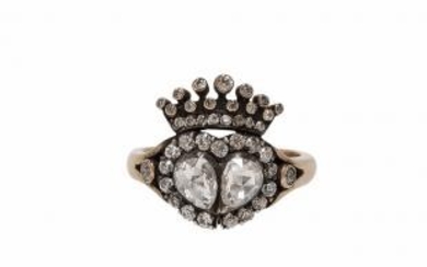 Georgian-style Gold and Rose-cut Diamond Crowned Heart Ring