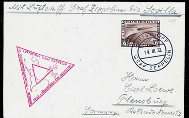 German Empire 1933 - “Graf Zeppelin” Chicago flight 1933, on-board post, with 4RM “Chicagofahrt” stamp - Sieger 238Cab