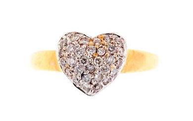 Gold "Heart" ring decorated with a pavé of brilliants -...