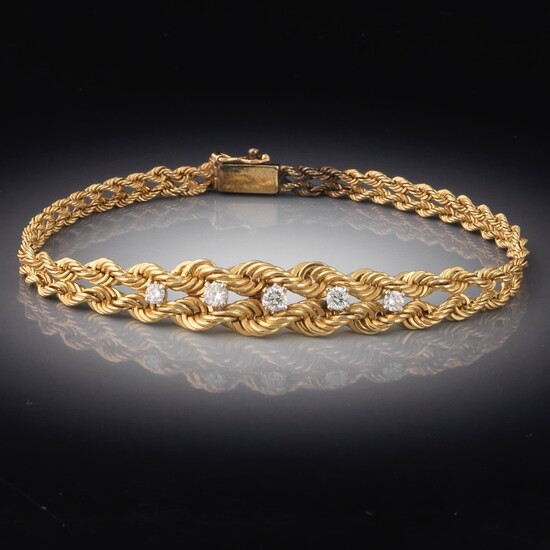 Gold Rope Twist and Diamond Bracelet