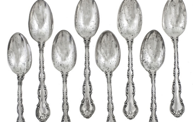 Gorham Sterling Silver Eight Teaspoons Set, Strasbourg Pattern.