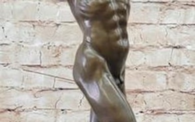 Grand Tour Mercury Handmade Office Art Bronze Statue - Erotic Italian Nude On Marble Base