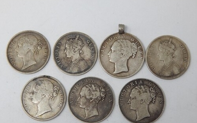 Group of 7 x Victorian Silver Rupees 1840(5); 1862, 1875 gen...