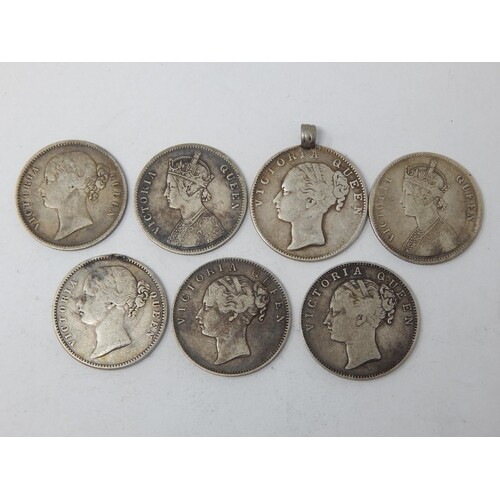 Group of 7 x Victorian Silver Rupees 1840(5); 1862, 1875 gen...