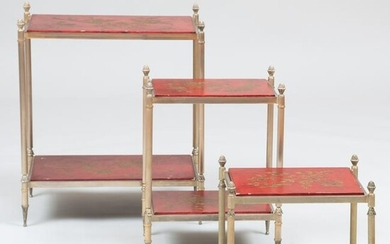 Group of Three Modern Brass-Mounted Red Lacquer Side