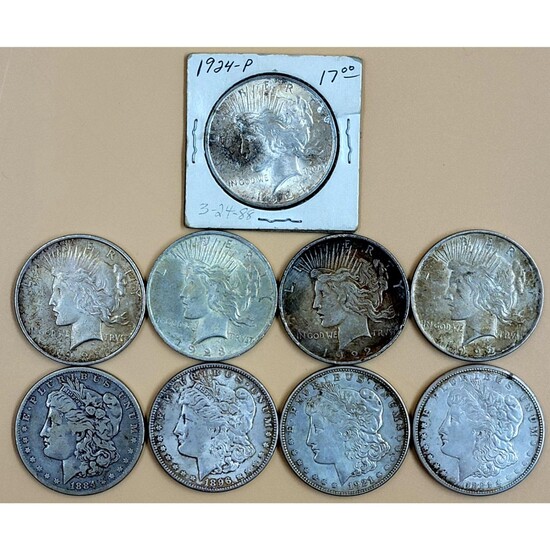 Grouping Of Silver Peace Dollar & Morgan Silver Dollar