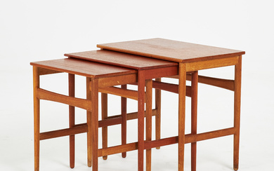 HANS WEGNER, 3 dlr, teak table, 1950/60's, Denmark, only the smallest table marked and numbered.