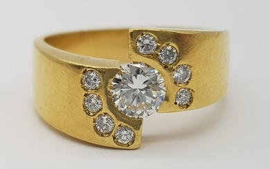 HRD Certificate- 18 kt. Yellow gold - Ring - 1.00 ct Diamond