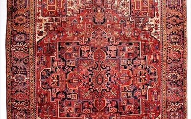 Hand Knotted Red Navy Persian Heriz Tribal Oriental Wool Area Rug Carpet 9'11" x 12'9"