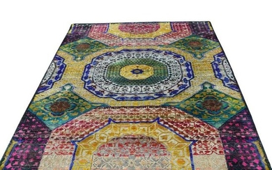 Hand Knotted Sari Silk with Oxidized Wool Mamluk Design