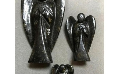 Hand-carved Set, Rare Nuummite Stone Angels, Reiki