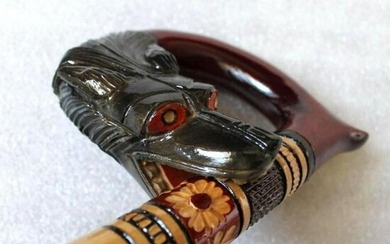 Hand-carved Ukrainian Wolf Head Cane