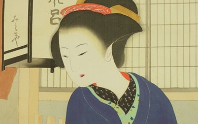 Hanging scroll, Painting - Silk - 'Shunko 春廣 - Ukiyo-e beauty - With signature and seal 'Shunko 春廣 - Japan - 1900-1920(Meiji / Taisho period)