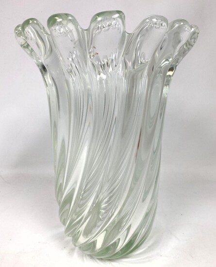 Heavy Barovier Style Art Glass Vase. Murano. Scalloped