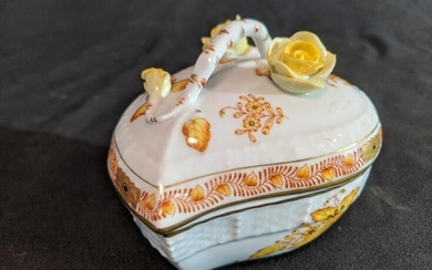 Herend Covered Tear Drop Dish w/ Flowers