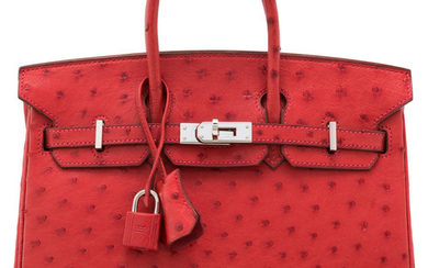 Hermès 25cm Rouge Vif Ostrich Birkin Bag with Palladium...
