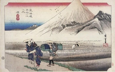 Hiroshige Travellers Passing Mount Fuji