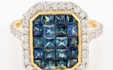 (IGI Certified)-Sapphire (1.65) Cts (20) Pcs -Diamond (0.60) Cts (54) Pcs - Ring - 18 kt. Yellow gold