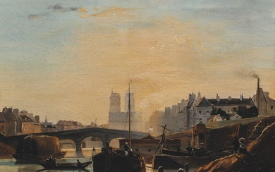 ISIDORE DAGNAN (1794-1873), DANS LE GOÛT DE. Notre Dame, l’Ile Saint-Louis, après-midi, c. 1830. Huile...
