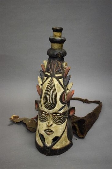 Ibo (?) Nigeria Mask Wood, raffia, bark, cloth,...