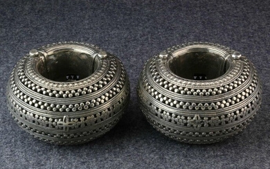 India, Madhya Pradesh, pair of large silver anklets,...
