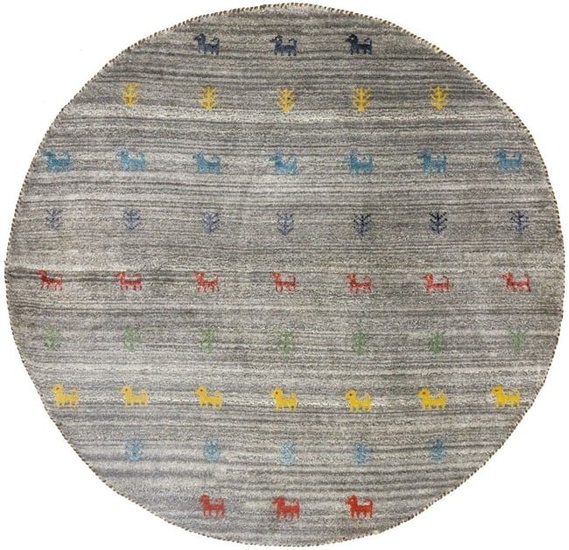 Indo-Gabbeh Oriental Round Rug 5X5 Pictorial Tribal Handmade Wool Room Carpet