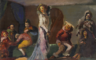 JAMES A. PORTER (1905 - 1970) The Masquerade. Oil on linen canvas, circ...