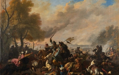 JAN VAN HUCHTENBURG (Harlem 1647 - Amsterdam 1733) "Scène de bataille de Peterwardein le 5...