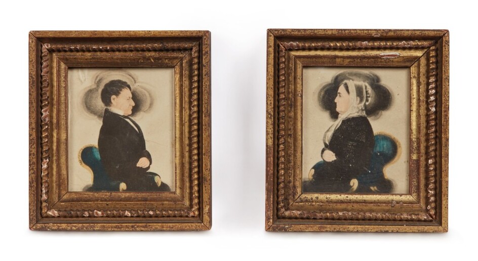 James Sanford Ellsworth, Pair of Miniature Portraits: Dark-Haired Gentleman and a Lady wearing a White Lace Cap