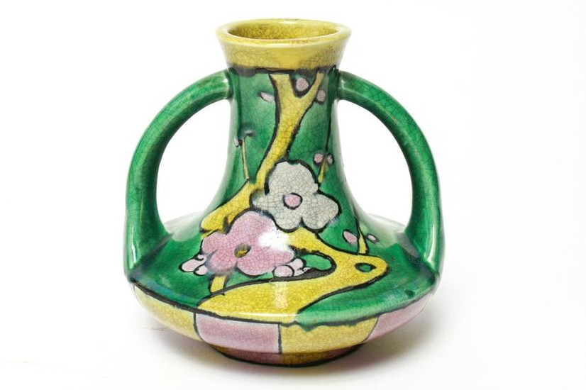 Japanese Kyoto Awaji Crackle Glaze Pottery Vase