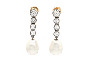 Jewellery Pearl earrings EARRINGS, 18K gold/platinum, cultured pearls, baroque, brillia...