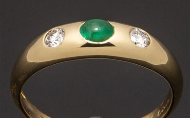 K. Line - 14 kt. Yellow gold - Ring - 0.10 ct Emerald - Diamonds